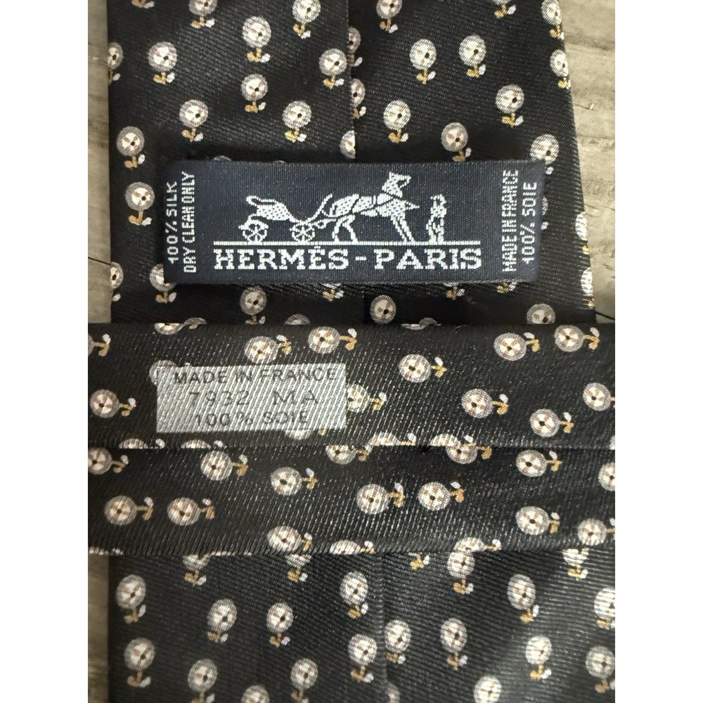 Hermès Paris Silk Tie Black Micro Pattern Novelty Print Made in France - Picture 5 of 6